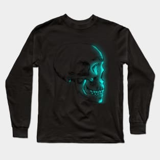 Teal Glowing Skull Long Sleeve T-Shirt